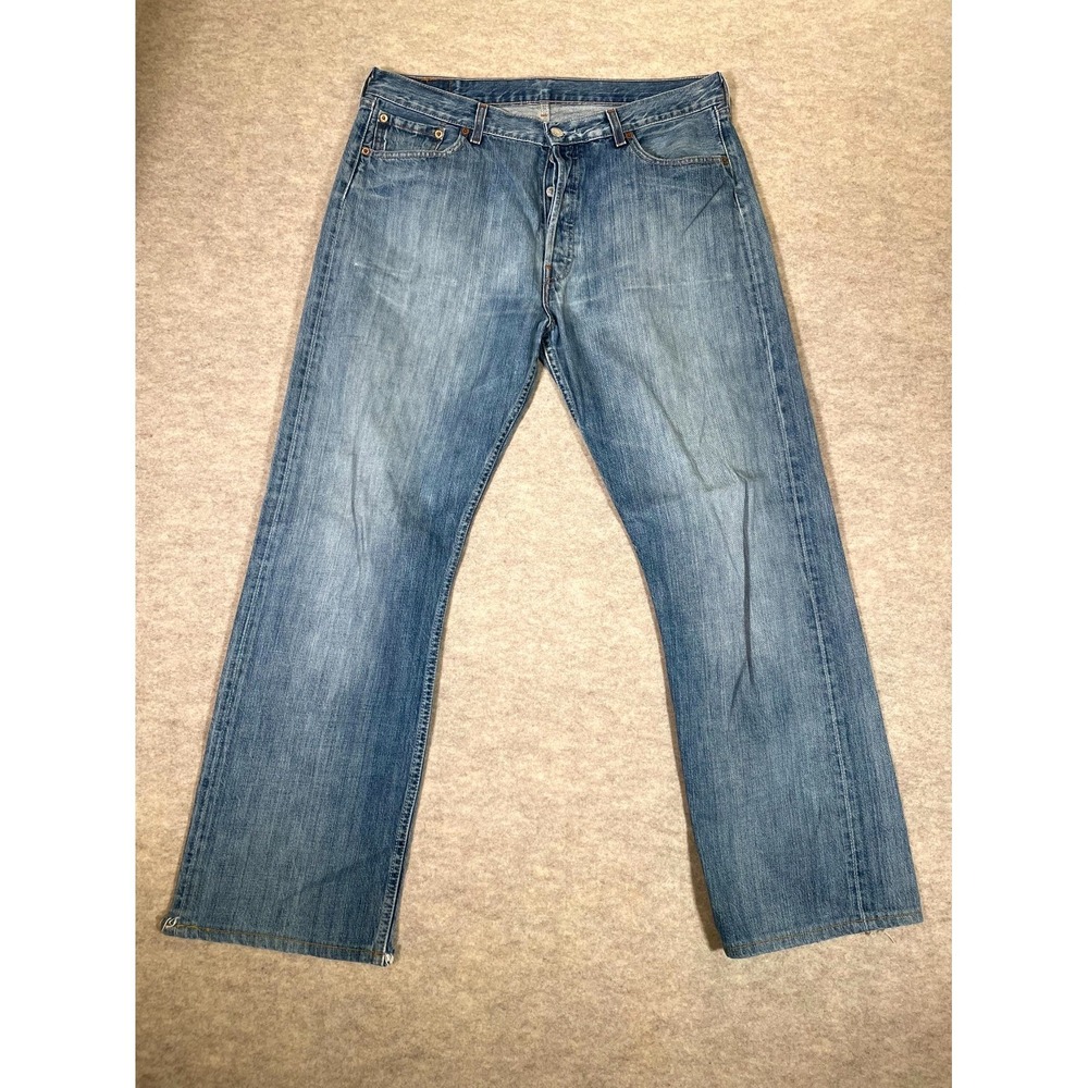 Levis 501 Original Fit Jeans Mens 36x34 Blue Cotton Denim Straight Leg Logo